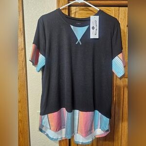 Crazy Train Black Top with Pastel Rainbow Trim
